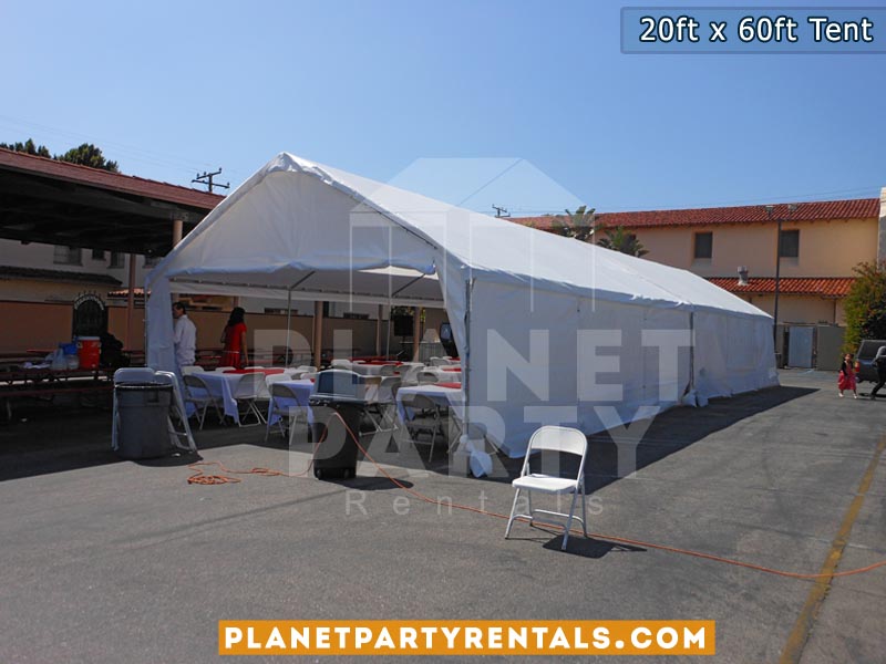20ft x 60ft white party tent with sidewalls | Simi Valley , Santa Clarita, West Los Angeles, San Fernando Valley, Van Nuys Tent Rentals