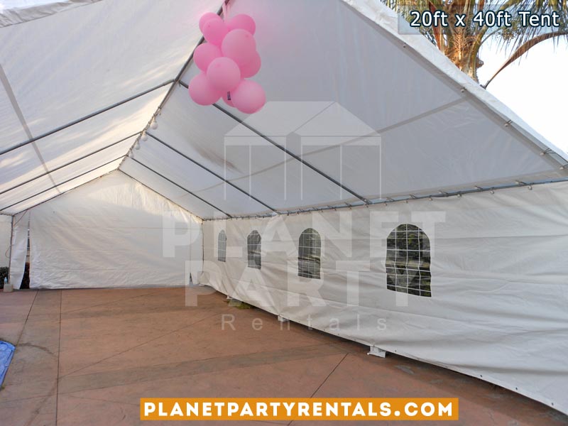 White Party tent 20 feet by 40 feet with window sidewalls | Party Rental Equipment San Fernando Valley