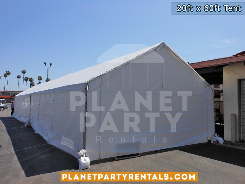 20ft x 60ft white party tent with sidewalls | Simi Valley , Santa Clarita, West Los Angeles, San Fernando Valley, Van Nuys Tent Rentals