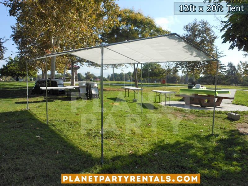 12ft x 20ft open tent with white tables and white rectangular tables 6ft x 3ft | Party Tents
